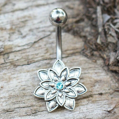 Stainless Steel Lotus Flower Navel Ring Navel Ring Impulse Piercings