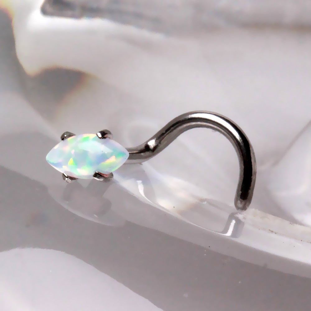 316L Stainless Steel Marquise White Opal Nose Screw