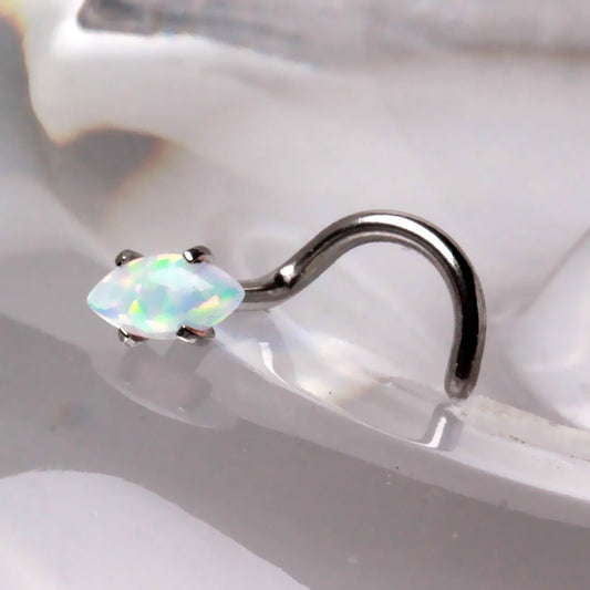 316L Stainless Steel Marquise White Opal Nose Screw