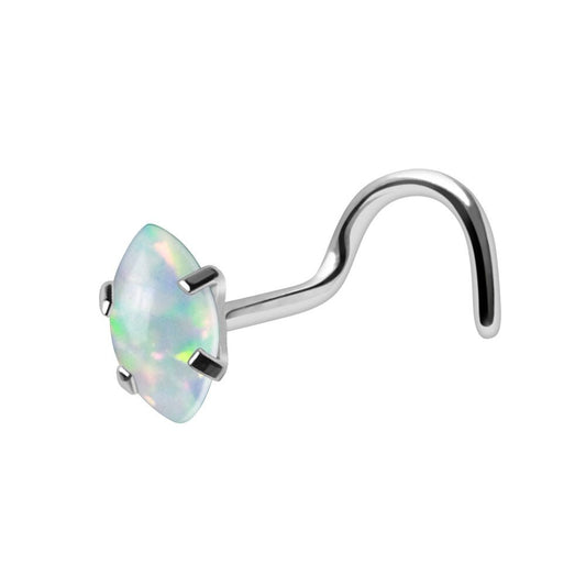 316L Stainless Steel Marquise White Opal Nose Screw