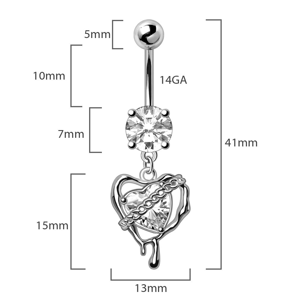 316L Stainless Steel Melting Heart Dangle Navel Ring Navel Ring Skin Metals