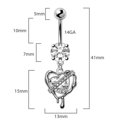 316L Stainless Steel Melting Heart Dangle Navel Ring Navel Ring Skin Metals