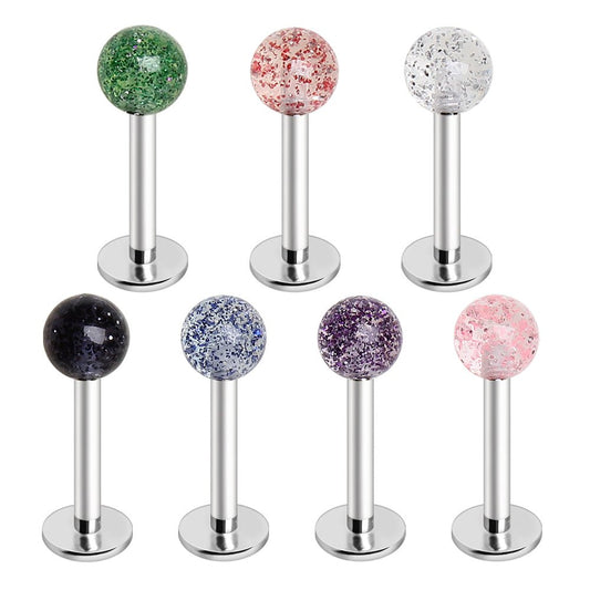 316L Stainless Steel Metallic Glitter Ball Labret - Skin Metals