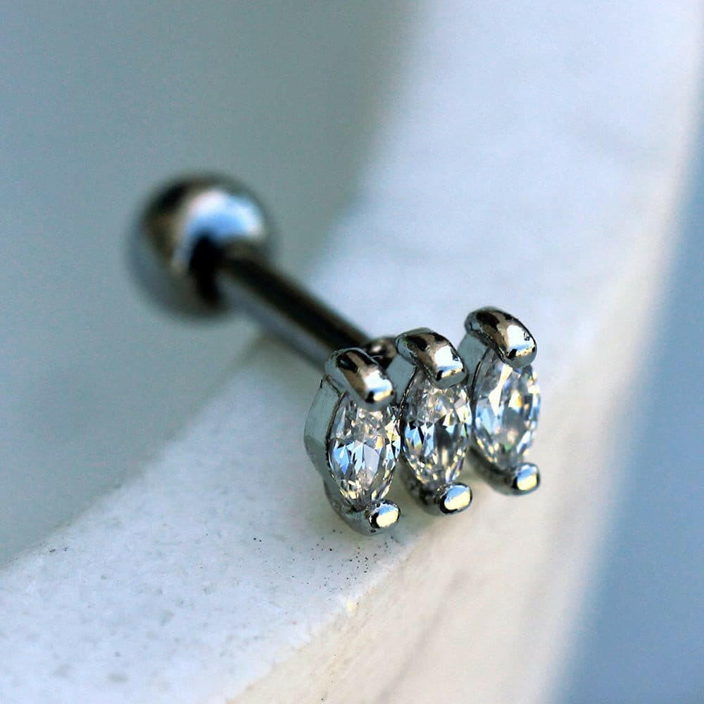 Stainless Steel Mini Triple Marquise Cut CZ Cartilage Earring Cartilage Earring Impulse Piercings