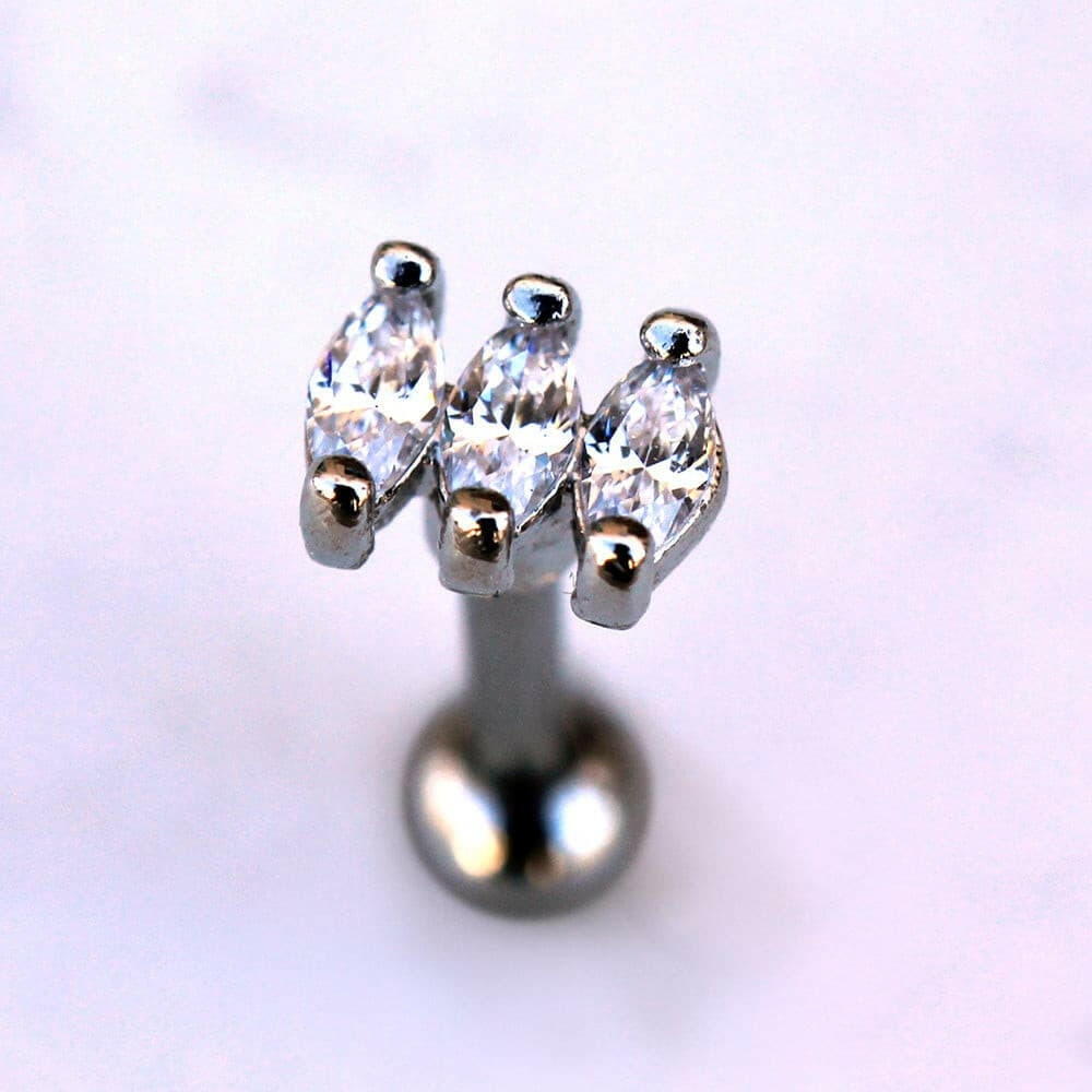 Stainless Steel Mini Triple Marquise Cut CZ Cartilage Earring Cartilage Earring Impulse Piercings