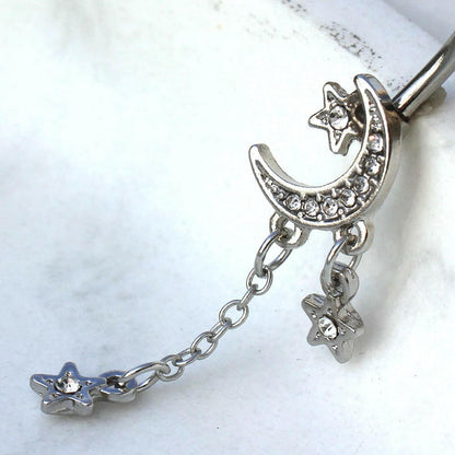 Stainless Steel Moon and Stars Dangle Navel Ring Navel Ring Impulse Piercings