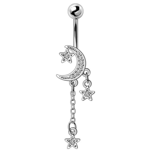 Stainless Steel Moon and Stars Dangle Navel Ring Navel Ring Impulse Piercings