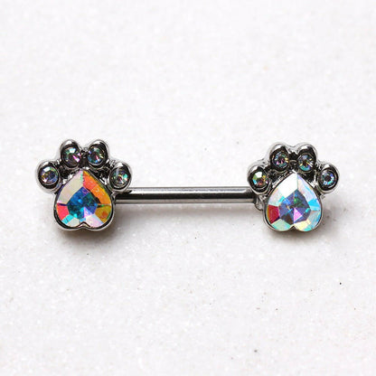 Stainless Steel Multi Aurora Borealis CZ Dog Paw Nipple Bar Nipple Ring Impulse Piercings