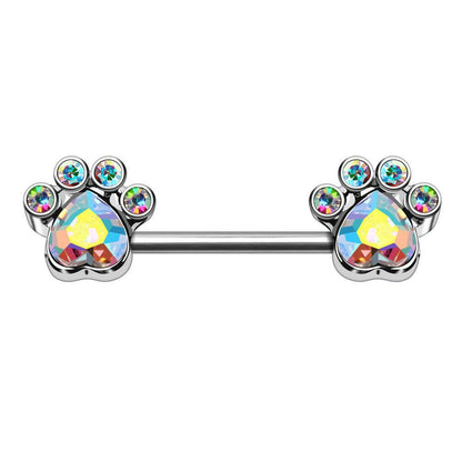 Stainless Steel Multi Aurora Borealis CZ Dog Paw Nipple Bar Nipple Ring Impulse Piercings