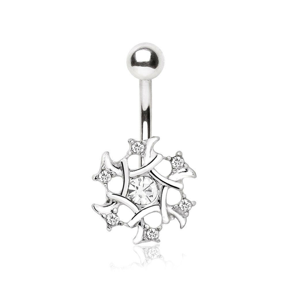 Stainless Steel Multi-CZ Snowflake Navel Ring Navel Ring Impulse Piercings