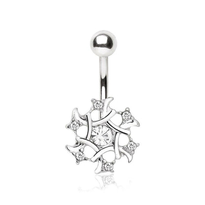 Stainless Steel Multi-CZ Snowflake Navel Ring Navel Ring Impulse Piercings