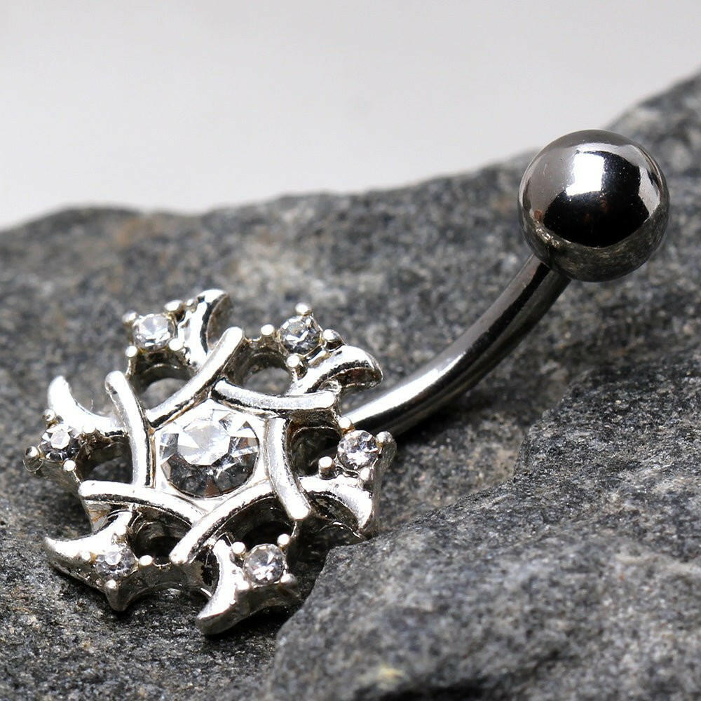 Stainless Steel Multi-CZ Snowflake Navel Ring Navel Ring Impulse Piercings