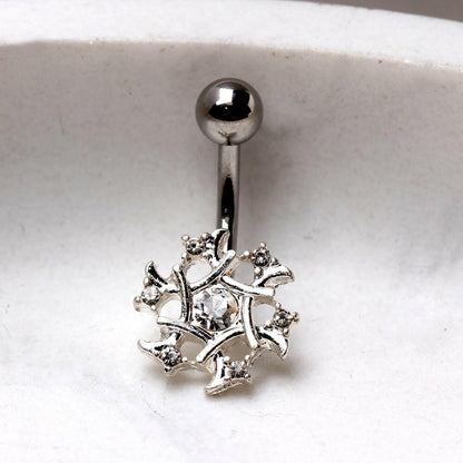 Stainless Steel Multi-CZ Snowflake Navel Ring Navel Ring Impulse Piercings