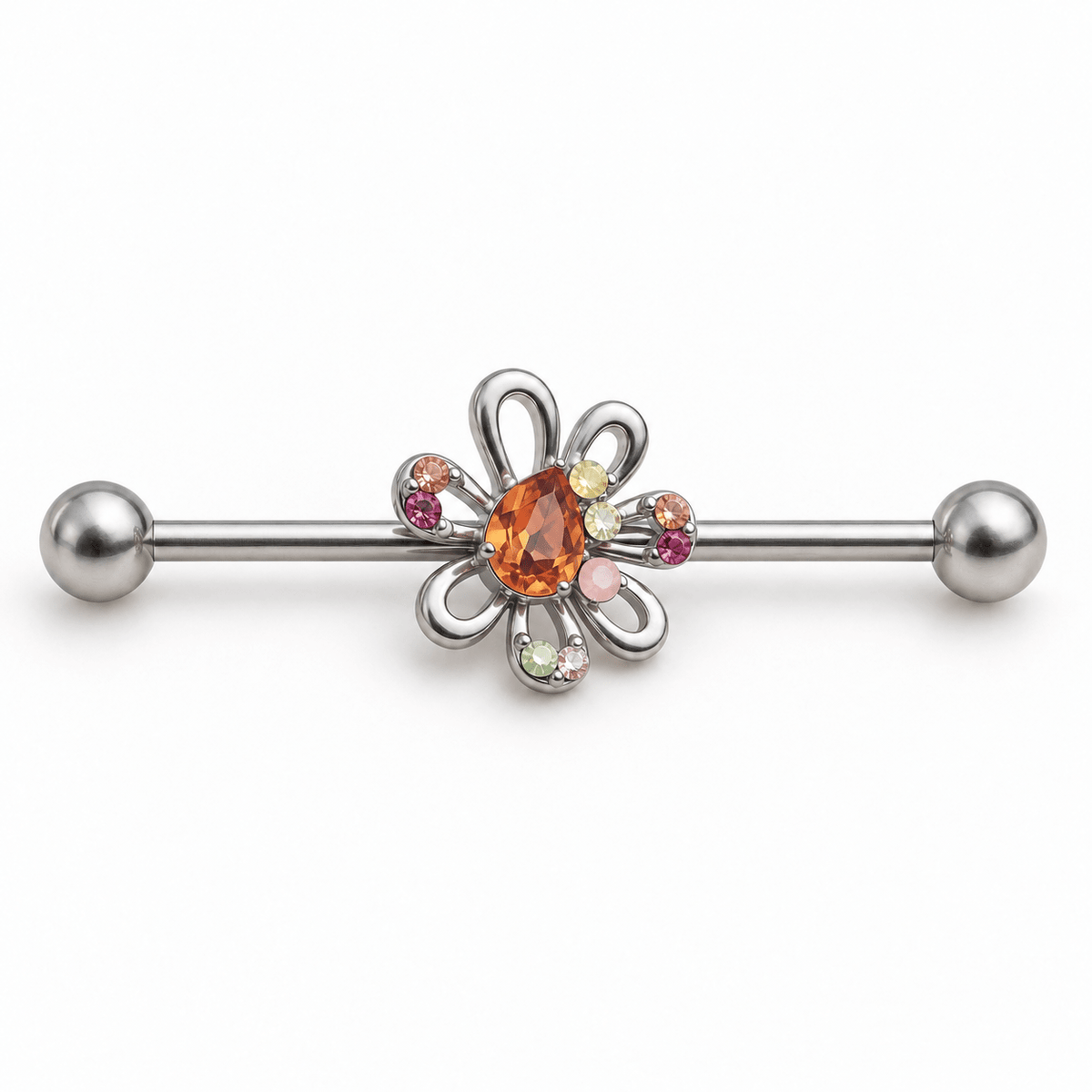 Stainless Steel Multihued Flower Industrial Barbell - Skin Metals