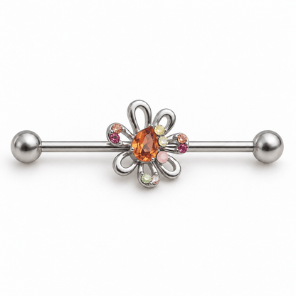Stainless Steel Multihued Flower Industrial Barbell - Skin Metals