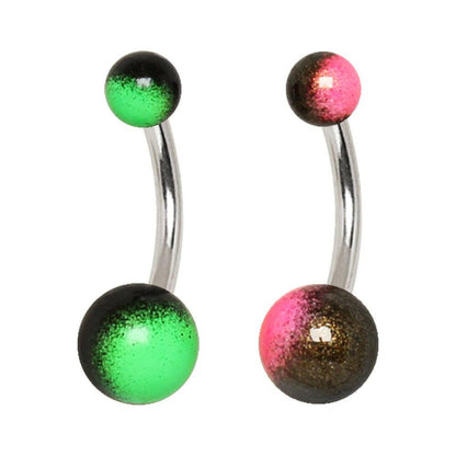 Stainless Steel Navel Ring with Metallic Multi-Color UV Acrylic Balls Navel Ring Impulse Piercings Green