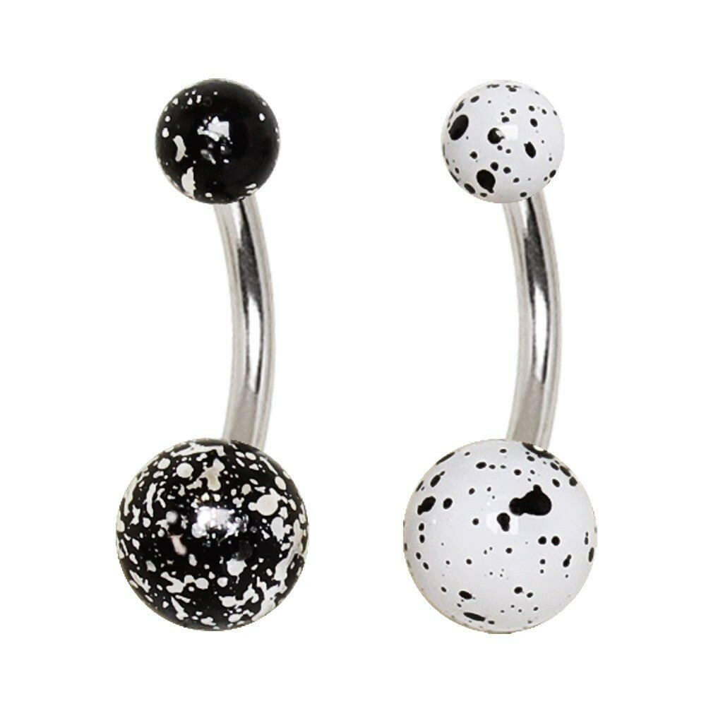 Stainless Steel Navel Ring with UV Acrylic Paint Splatter Balls Navel Ring Impulse Piercings Silver