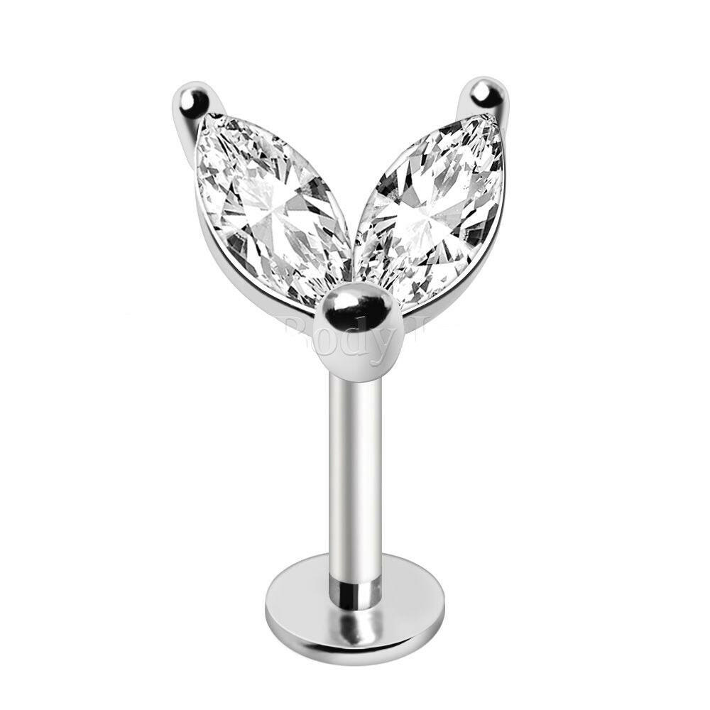 Stainless Steel New Leaf CZ Labret Labret Impulse Piercings