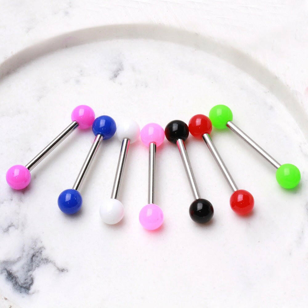 Stainless Steel Nipple Bar with Solid UV Balls Nipple Ring Impulse Piercings