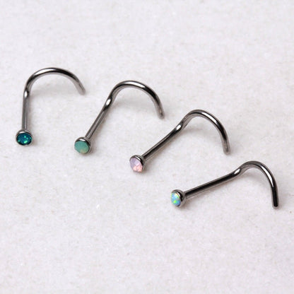 316L Stainless Steel Opalite Screw Nose Ring - Skin Metals