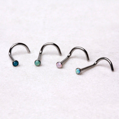 316L Stainless Steel Opalite Screw Nose Ring - Skin Metals