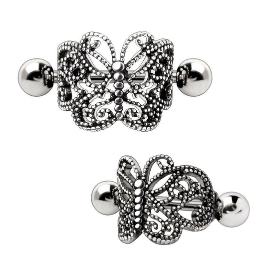 Stainless Steel Ornate Butterfly Cartilage Cuff Earring Cartilage Impulse Piercings