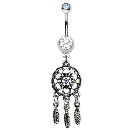 Stainless Steel Ornate Dream Catcher Dangle Navel Ring Navel Ring Impulse Piercings