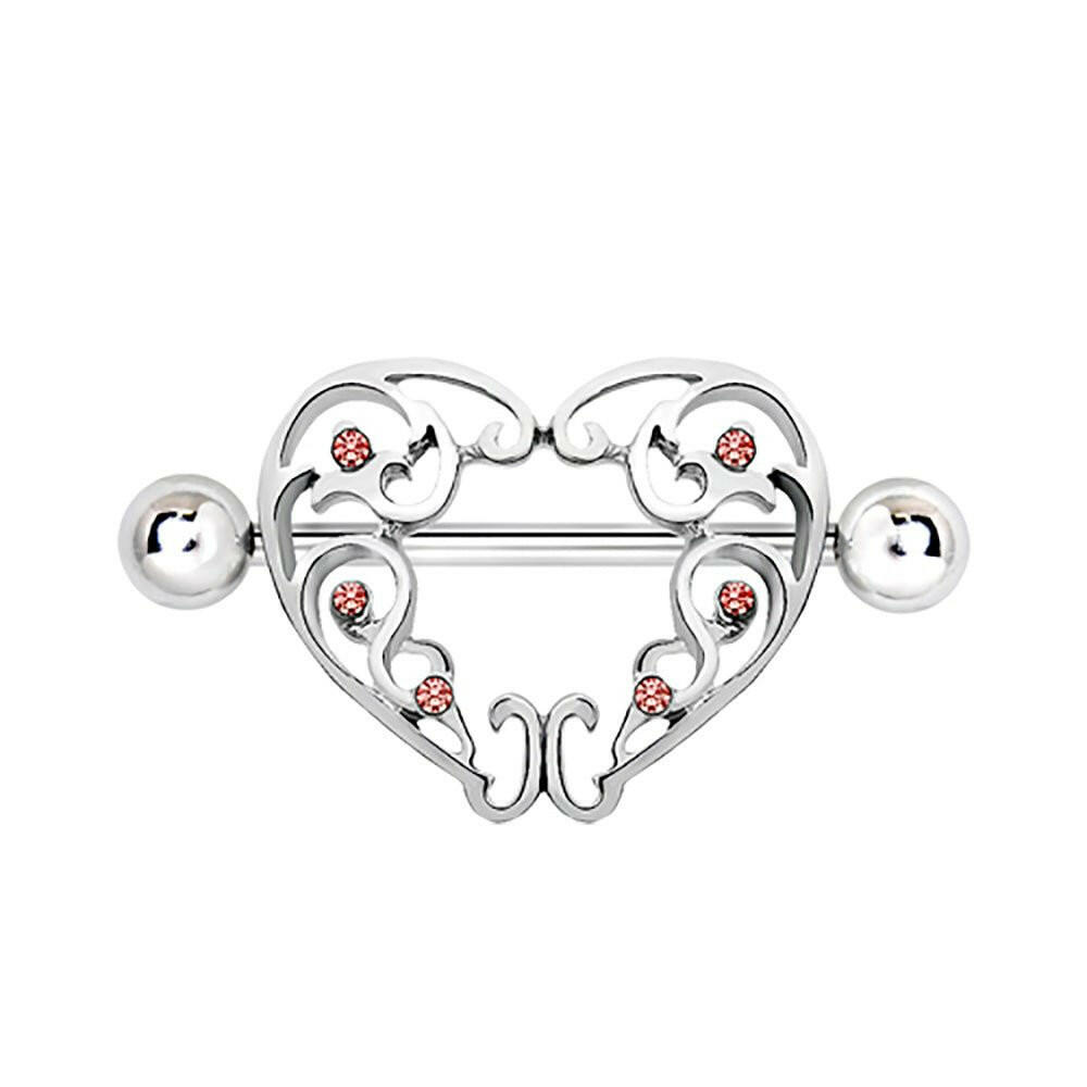 Stainless Steel Ornate Pink Heart Nipple Shield Nipple Ring Impulse Piercings