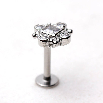 Stainless Steel Ornate Square CZ Labret Labret Impulse Piercings