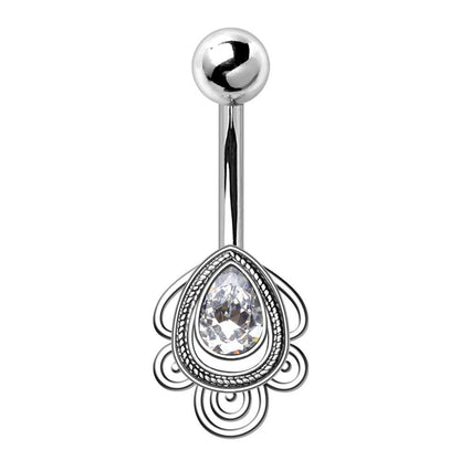 316L Stainless Steel Ornate Tear Drop Navel Ring Navel Ring Skin Metals