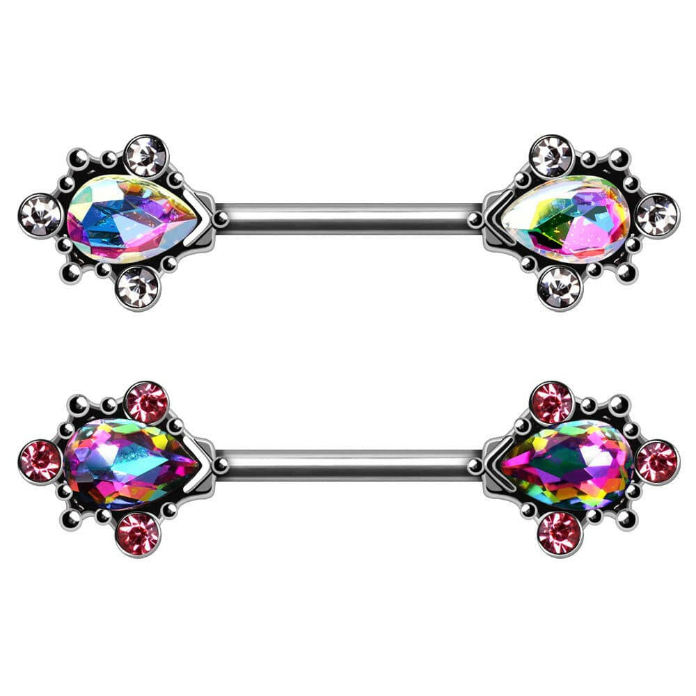 Exquisite Teardrop CZ Nipple Bars in Luxurious Stainless Steel Design Nipple Ring Impulse Piercings