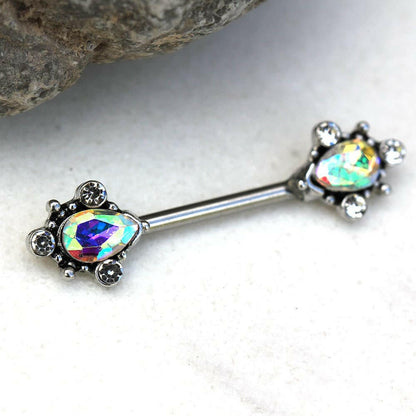 Exquisite Teardrop CZ Nipple Bars in Luxurious Stainless Steel Design Nipple Ring Impulse Piercings Rainbow