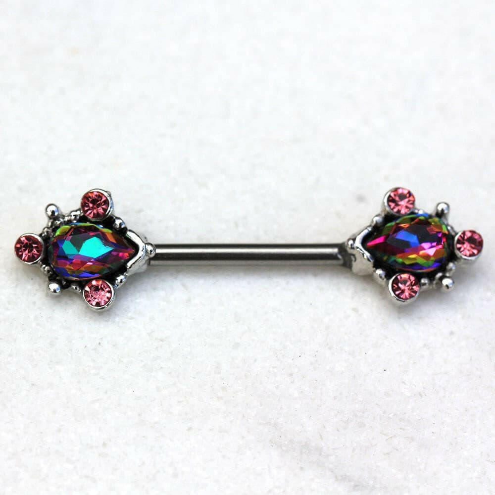 Exquisite Teardrop CZ Nipple Bars in Luxurious Stainless Steel Design Nipple Ring Impulse Piercings Aurora Borealis