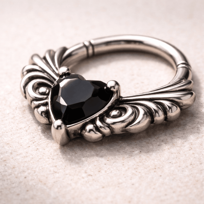 316L Stainless Steel Ornate Vintage Black CZ Clicker Ring Cartilage Earring Skin Metals