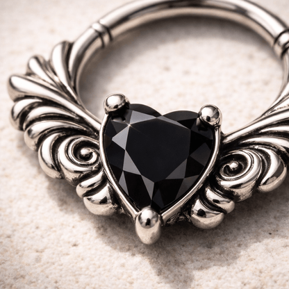 316L Stainless Steel Ornate Vintage Black CZ Clicker Ring Cartilage Earring Skin Metals