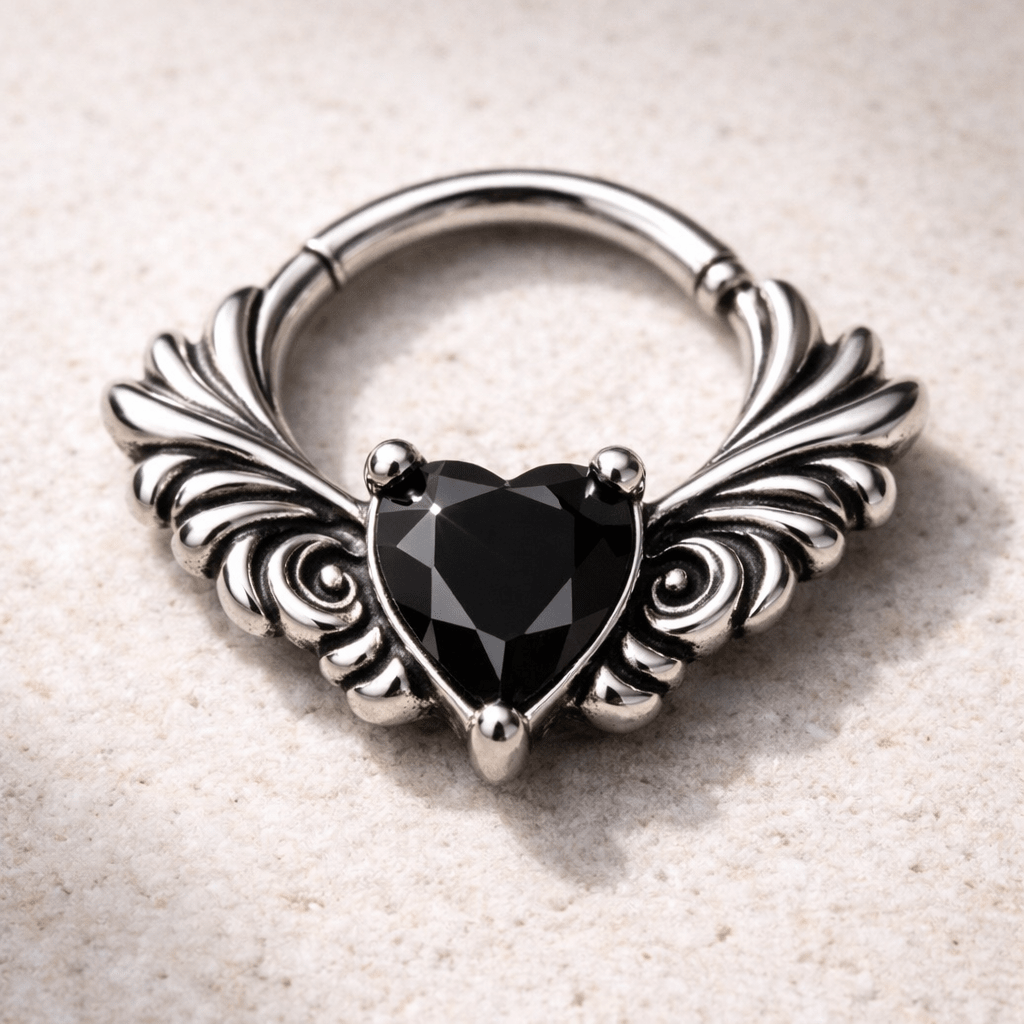 316L Stainless Steel Ornate Vintage Black CZ Clicker Ring Cartilage Earring Skin Metals
