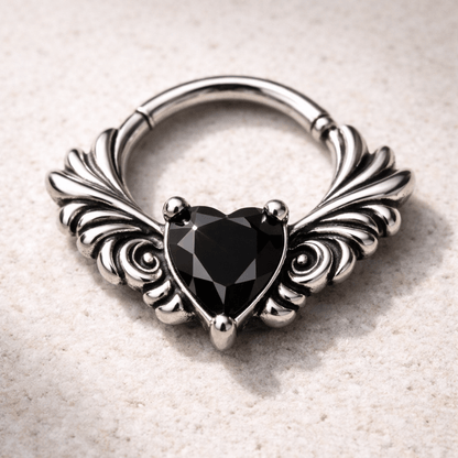 316L Stainless Steel Ornate Vintage Black CZ Clicker Ring Cartilage Earring Skin Metals