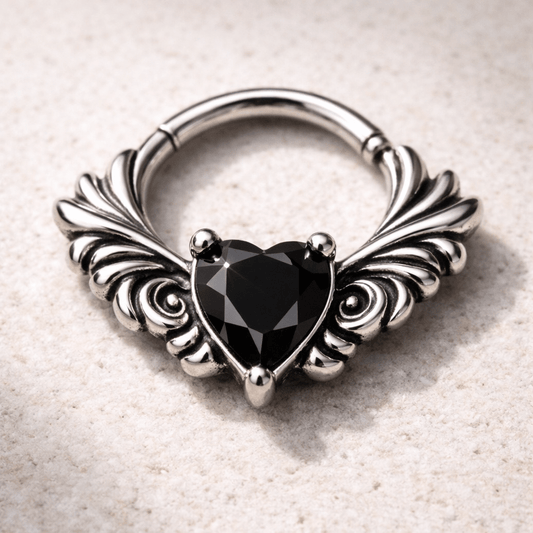316L Stainless Steel Ornate Vintage Black CZ Clicker Ring Cartilage Earring Skin Metals