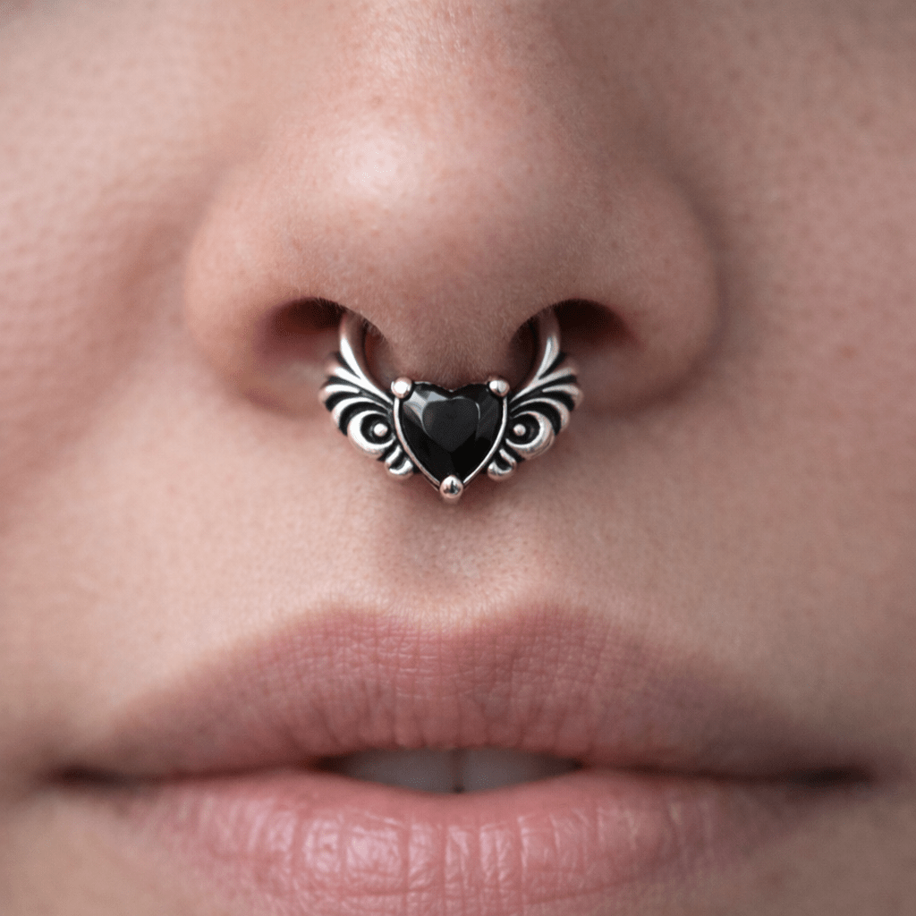 316L Stainless Steel Ornate Vintage Black CZ Clicker Ring Cartilage Earring Skin Metals