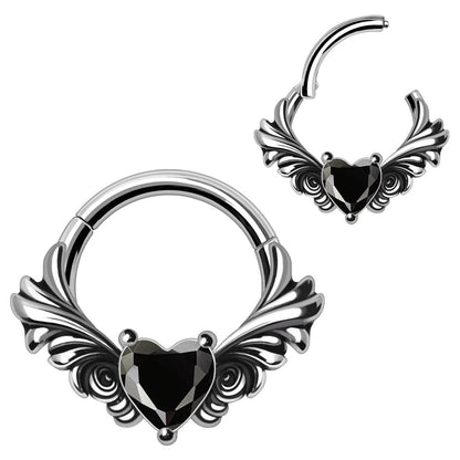 316L Stainless Steel Ornate Vintage Black CZ Clicker Ring - Skin Metals