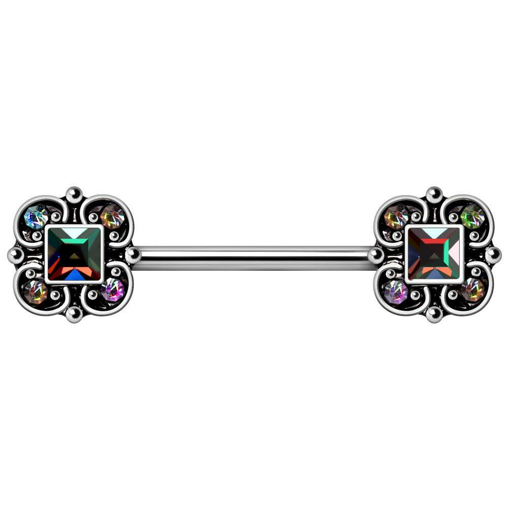 Stainless Steel Ornate Vitrail Medium Nipple Bar Nipple Ring Impulse Piercings