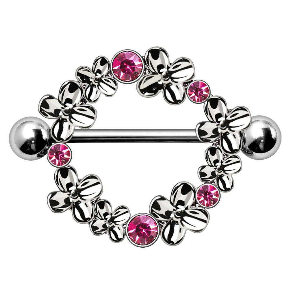 Stainless Steel Pink Flower Wreath Nipple Shield Nipple Ring Impulse Piercings