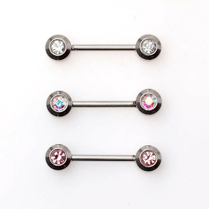 Stainless Steel Press Fit CZ Flat Cylinder Ball Nipple Bar Nipple Ring Impulse Piercings