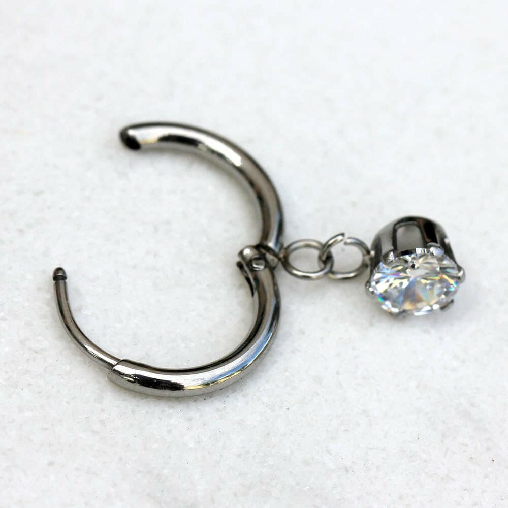 Stainless Steel Prong Set CZ Dangle Clicker Ring Cartilage Earring Impulse Piercings