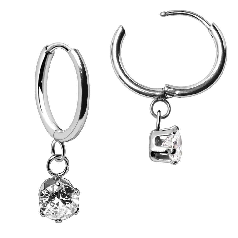 Stainless Steel Prong Set CZ Dangle Clicker Ring Cartilage Earring Impulse Piercings