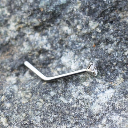 316L Stainless Steel Prong Set CZ L Bend Nose Ring - Skin Metals