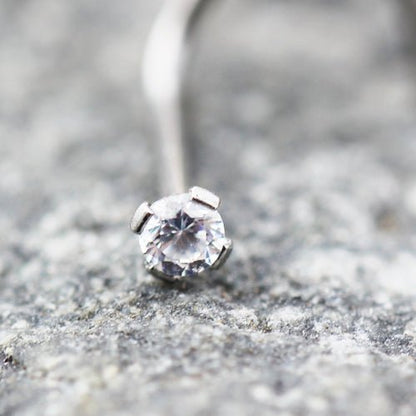 316L Stainless Steel Prong Set CZ Screw Nose Ring