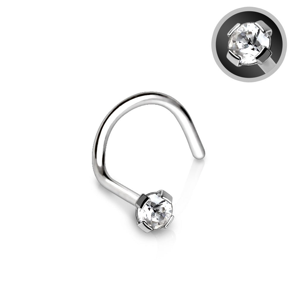316L Stainless Steel Prong Set CZ Screw Nose Ring