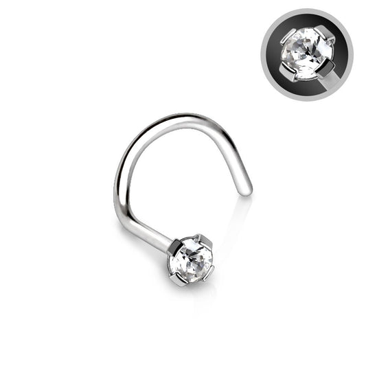 316L Stainless Steel Prong Set CZ Screw Nose Ring - Skin Metals