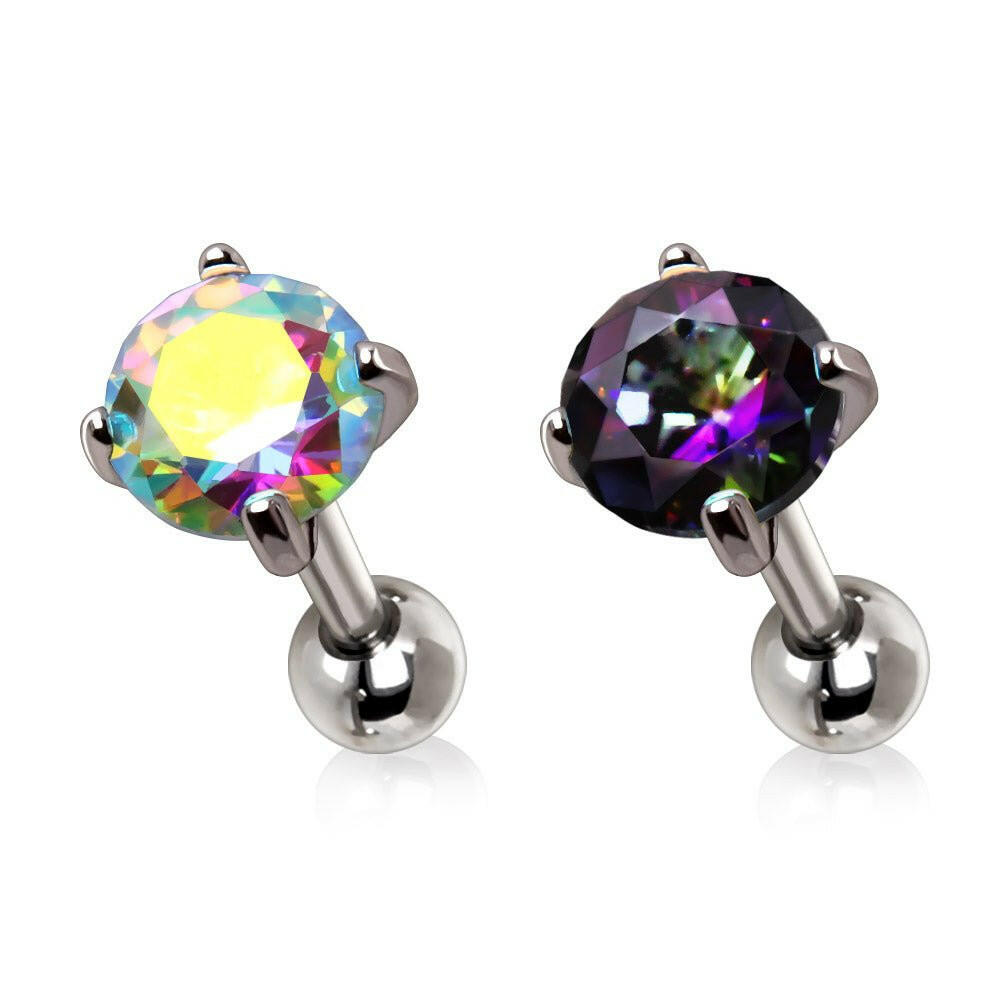 Stainless Steel Prong Set Iridescent Cubic Cartilage Earring Cartilage Impulse Piercings Aurora Borealis